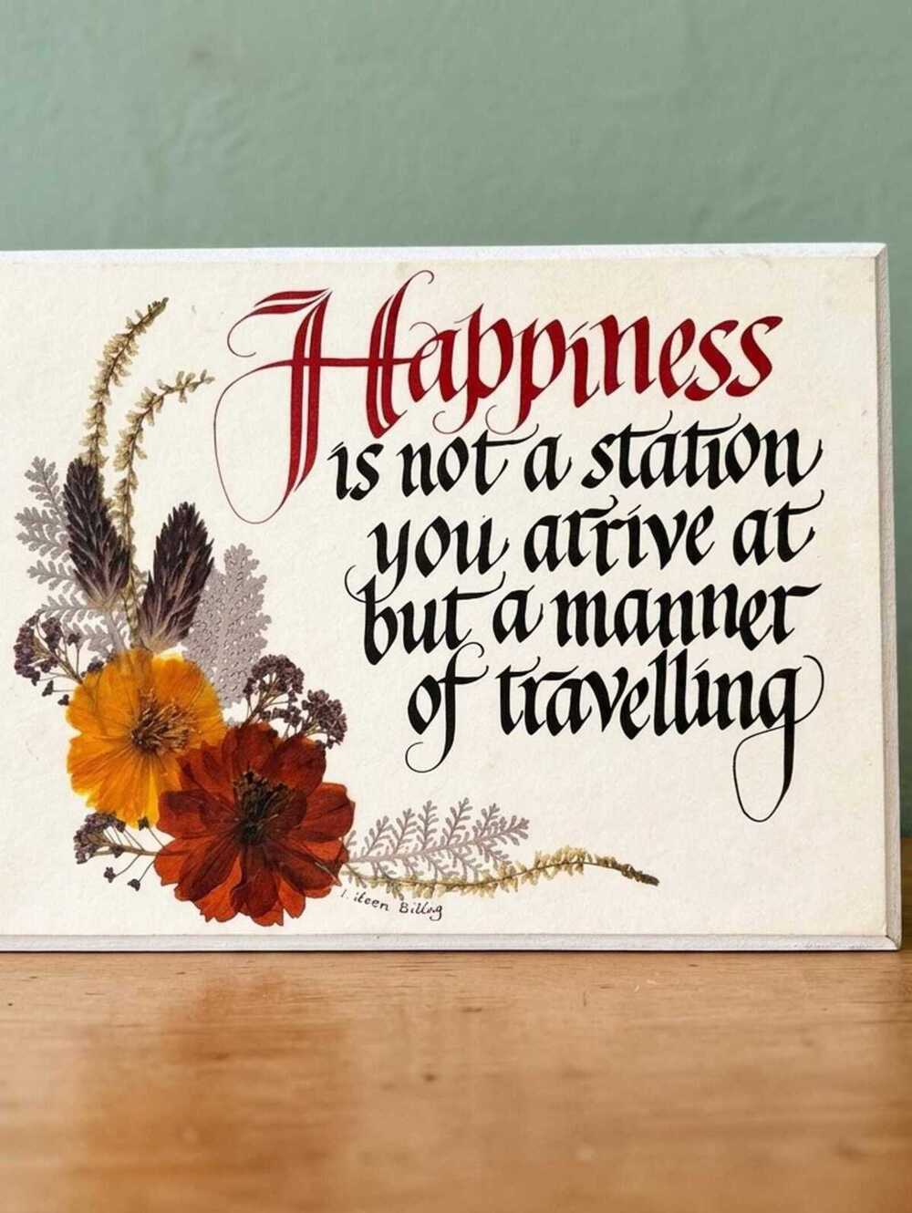Vintage Inspirational Calligraphy Wall Plaque with Pressed Flowers